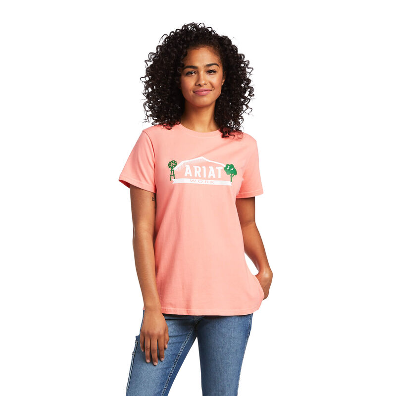 Ariat T-Shirts Damen - Rebar Cotton Strong Farm Graphic Koralle ( LEBPZ-9143 )